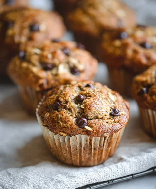 Healthy Banana Oatmeal Muffins with Chocolate Chips