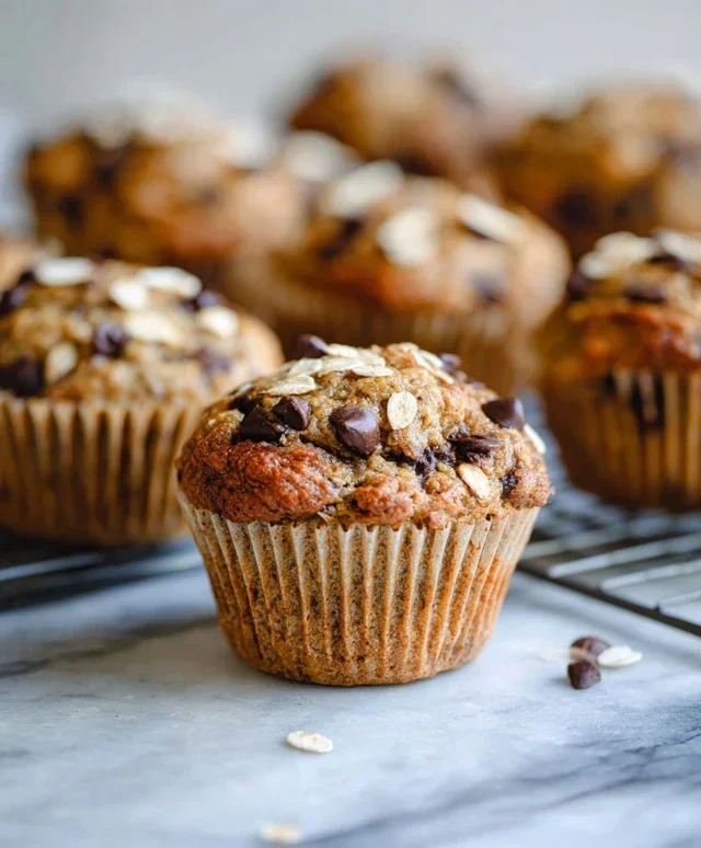 Healthy Banana Oatmeal Muffins with Chocolate Chips