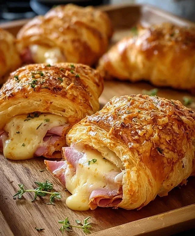Baked Beef Beef Ham and Cheese Croissants