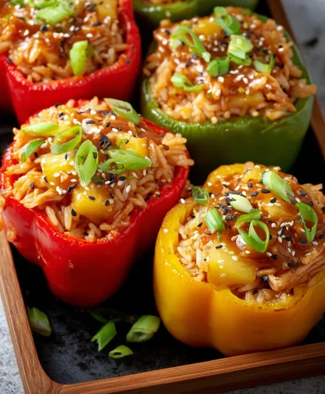 Teriyaki Pineapple Chicken Rice Stuffed Peppers
