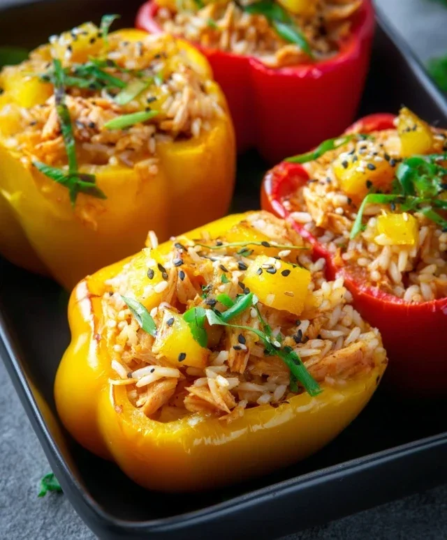 Teriyaki Pineapple Chicken Rice Stuffed Peppers