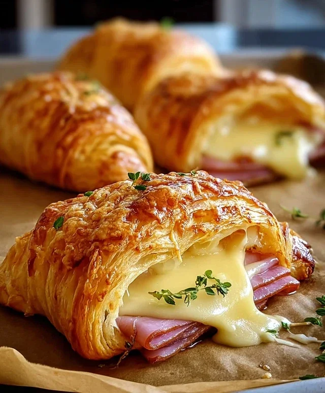 Baked Beef Beef Ham and Cheese Croissants