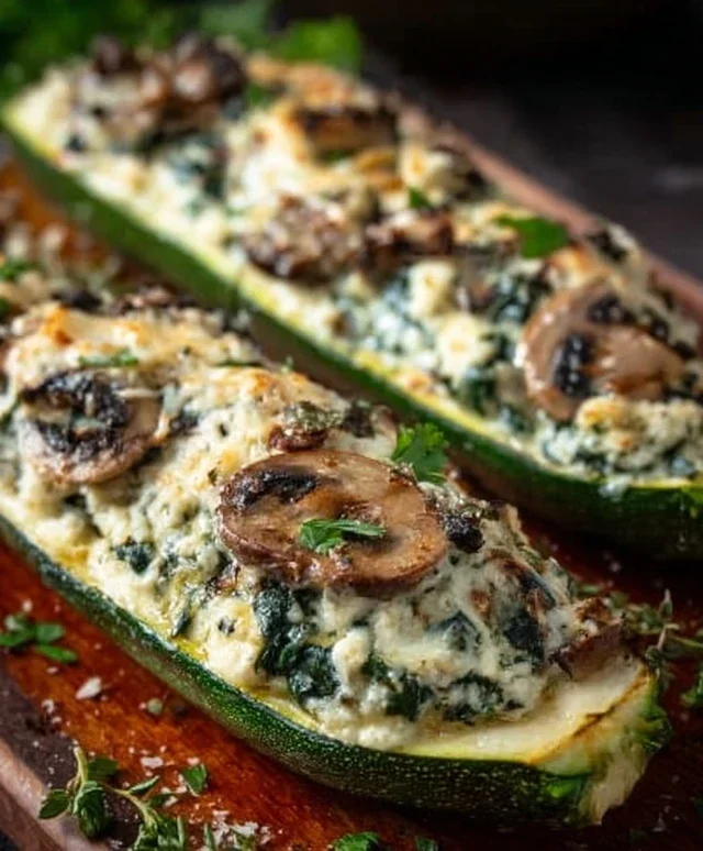 Spinach, Mushroom, and Ricotta Stuffed Zucchini Boats Recipe