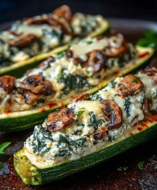 Spinach, Mushroom, and Ricotta Stuffed Zucchini Boats Recipe