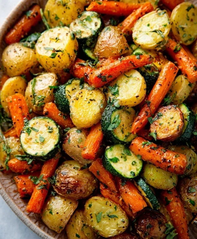 Garlic Herb Roasted Potatoes Carrots and Zucchini
