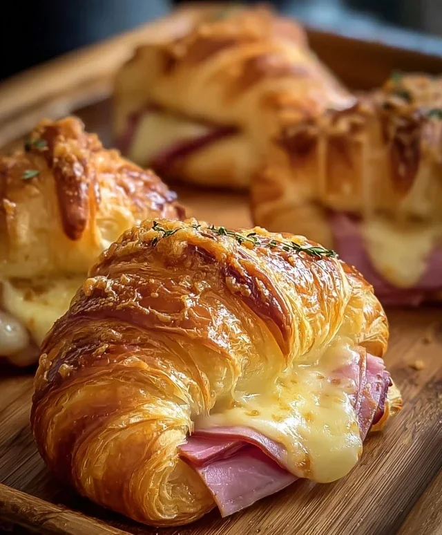 Baked Beef Beef Ham and Cheese Croissants