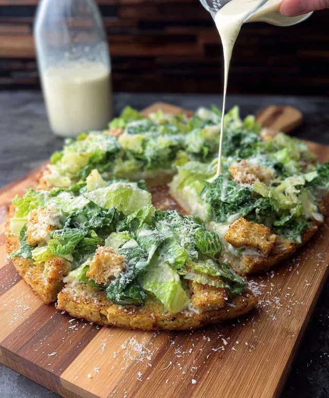 Viral Chicken Crust Caesar Salad Pizza