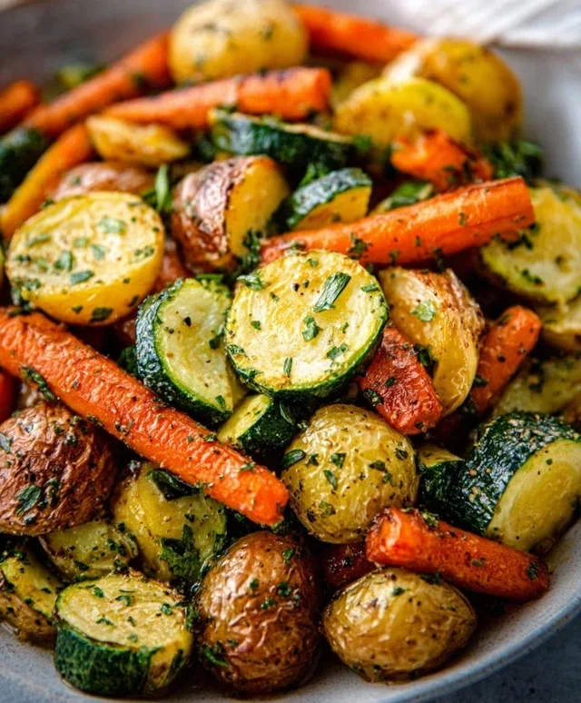 Garlic Herb Roasted Potatoes Carrots and Zucchini
