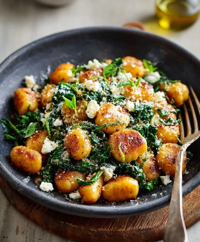 Crispy Gnocchi With Spinach And Feta