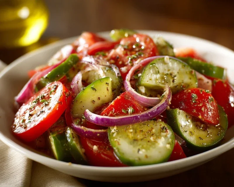 Mediterranean Salad with Cucumber, Tomato and Onion