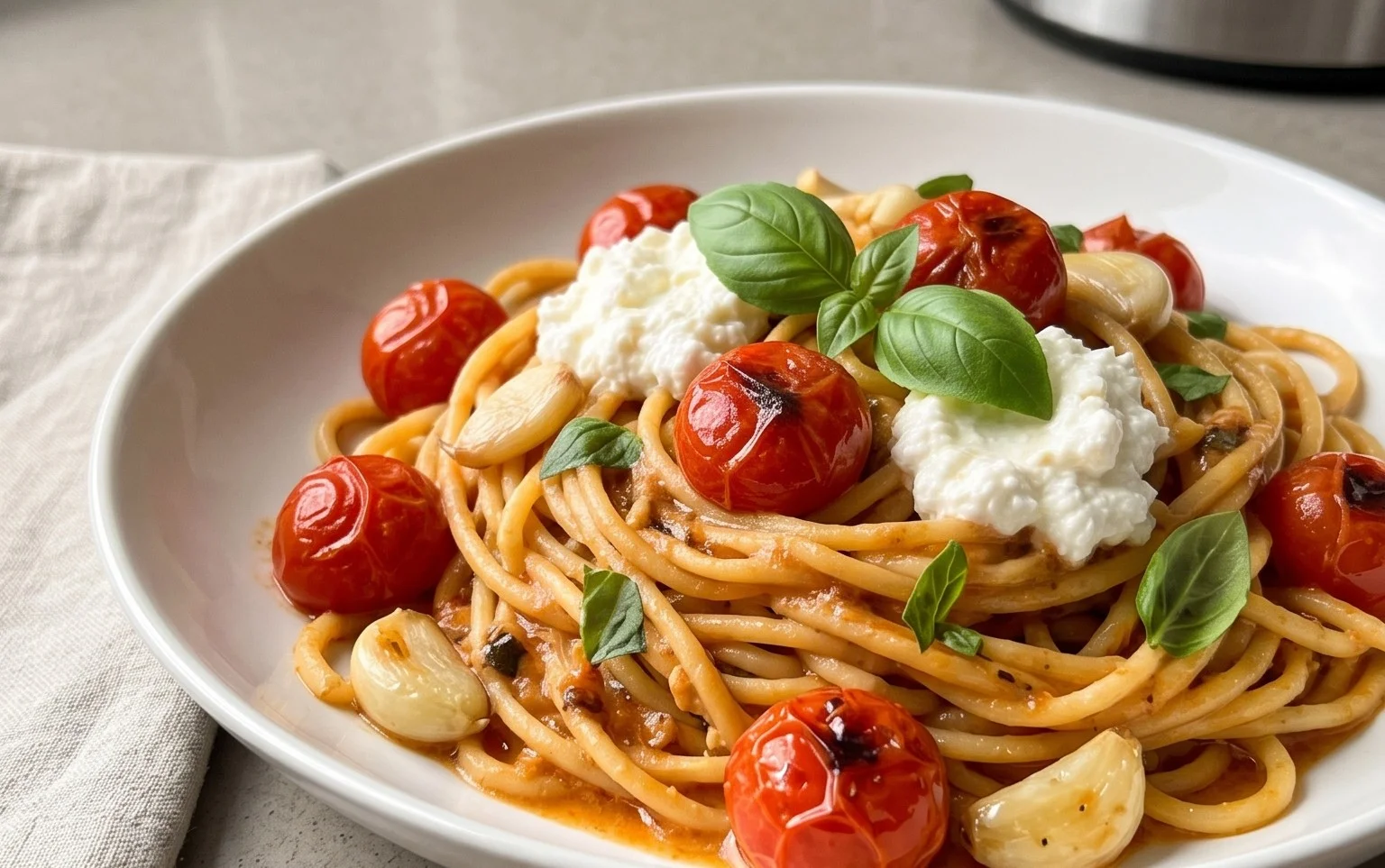 Roasted Tomato and Garlic Ricotta Pasta