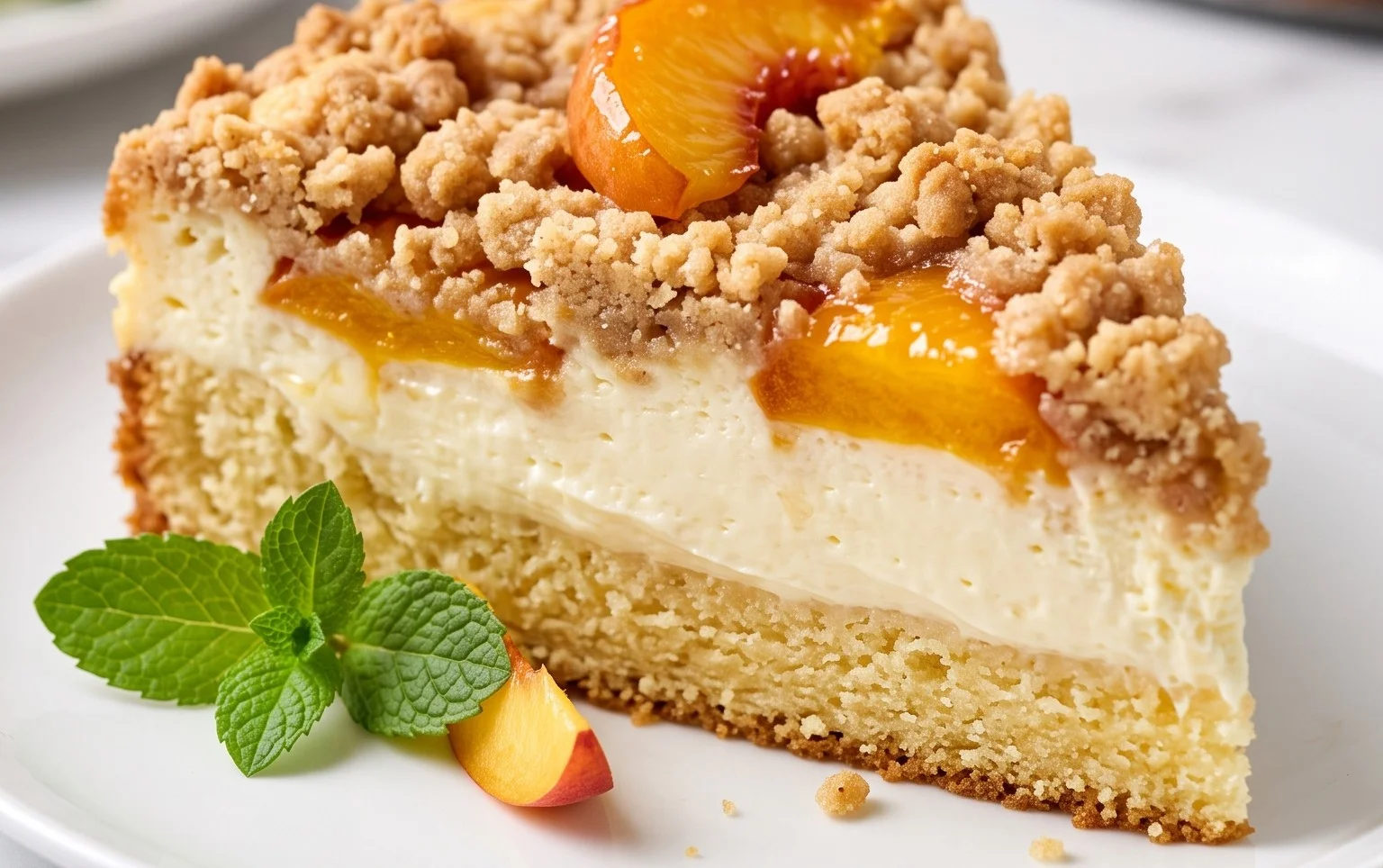 Peach Cream Cheese Cake with Streusel Topping
