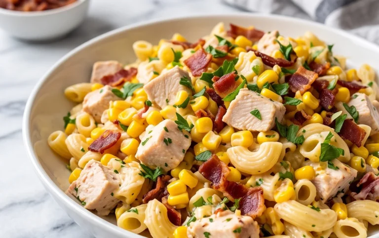 Chicken and Corn Pasta Salad with Beef Bacon